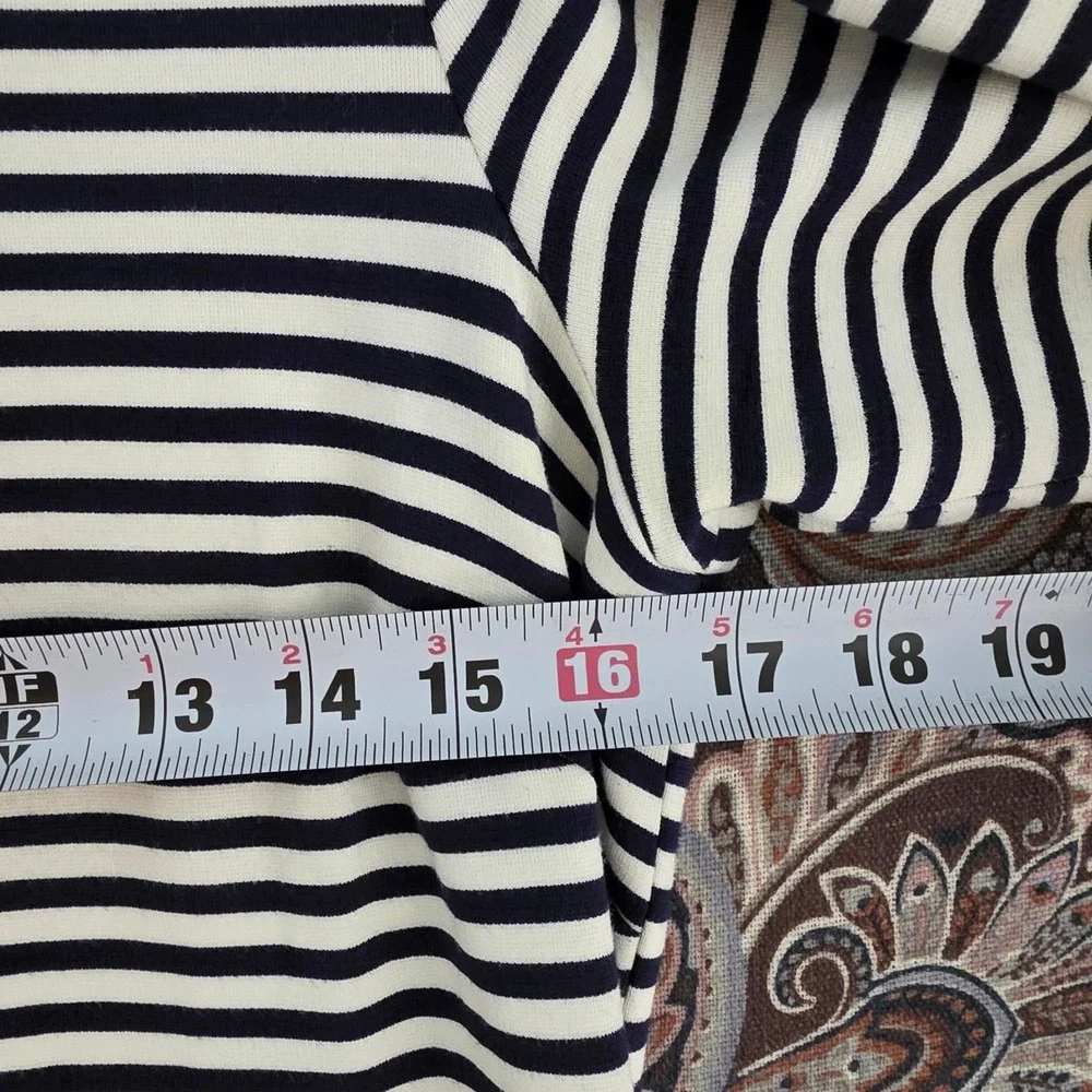 Banana Republic Navy White Striped Sheath Dress Scoop Neck Elbow Sleeve Size 10 - Picture 7 of 16